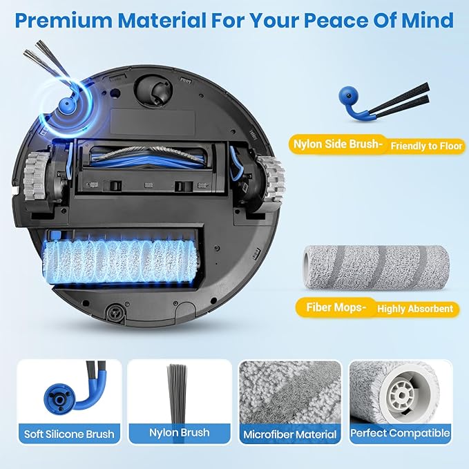 X11 Replacement Parts for Ecovacs Deebot X11 OmniCyclone X11 Pro Omni X11 Pro X11 Vacuum Robotic Parts with 2 Roller Brush,4 Mop,4 HEAP,6 Side Brushes,1 Screwdriver,1 Clean Brush