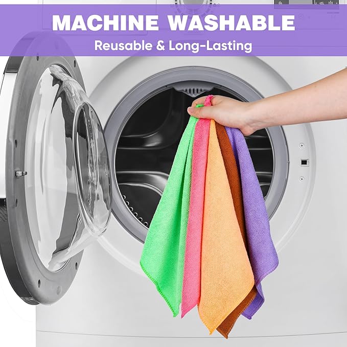 10 Colors Microfiber Cleaning Cloths, 50 Pack Assorted Cleaning Rags, Highly Absorbent Microfiber Towels for Car, Kitchen, Bathroom and Household Cleaning, 11.8"X11.8"