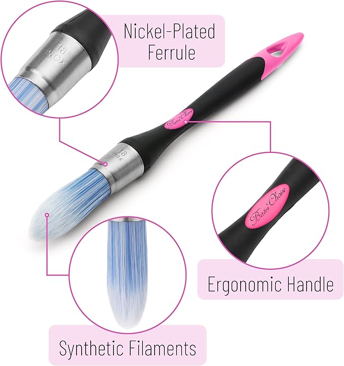 Bates- Trim Paint Brush, 0.75 Inch, Ergonomic Non-Slip Handle, Synthetic Bristles, Trim Brushes for Painting, Black & Pink