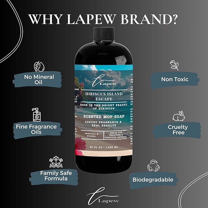 Luxury Floor Cleaner, Scented Mop Soap Concentrate | Hard Floor Cleaner for Tile, Vinyl, Laminate, LVP & Sealed Hardwood | Low-Foam, Streak-Free | 36 oz | Hibiscus Island Escape