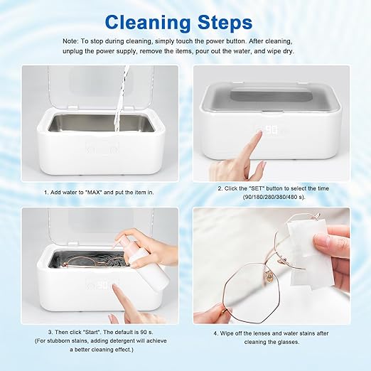 Ultrasonic Jewelry Cleaner, 27oz Large Capacity 49KHz Ultrasonic Cleaner Machine, Ultra-Quiet with 5 Cleaning Modes, Digital Timer, Stainless Steel Tank for Jewelry, Eyeglasses, Watches, Dentures