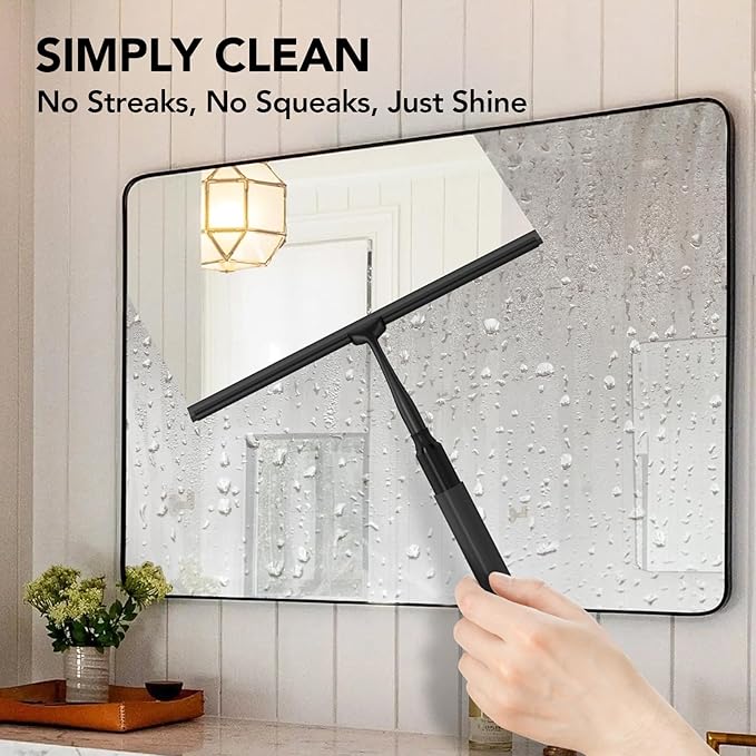 Shower Squeegee with Long Handle, 15-51" Telescopic Squeegee for Window Cleaning, Window Squeegee for Glass Doors, Extendable Window Cleaner Tool for Tile Walls, Sliding Door, Floor, Car Windshield-BK