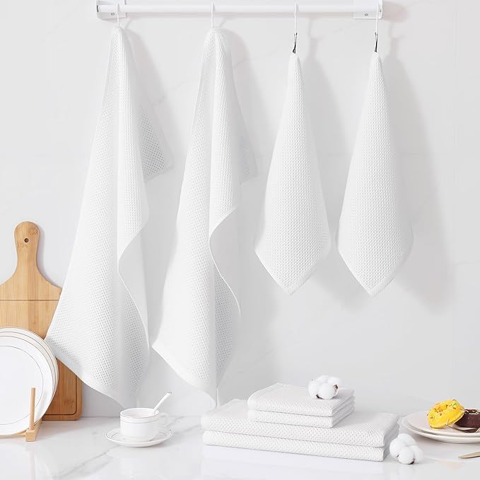 Homaxy 100% Cotton Kitchen Towels and Dishcloths Set, 12 x 12 Inches and 13 x 28 Inches, Set of 16 Bulk Kitchen Towels Set, Ultra Soft Absorbent Dish Cloths for Washing Dishes, White
