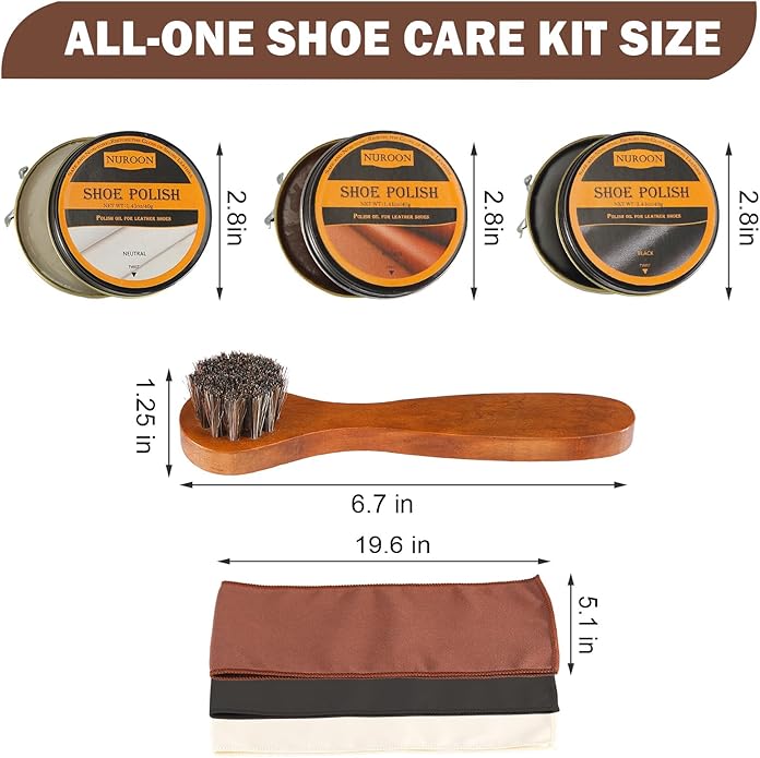 9 Pcs Shoe Polish Kit for Men & Women, 3 Pcs Horsehair Shoe Brushes, Brown Neutral Black Shoe Polish
