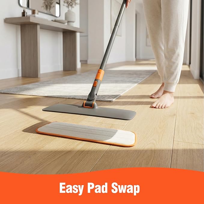 2-in-1 Wet Dry Flat Microfiber Mop for Hardwood Floors-Reusable Washable Pads, Telescoping Long Handle Floor Cleaner for Tile Laminate, Pet Hair Removal, Car Detailing & Window Cleaning