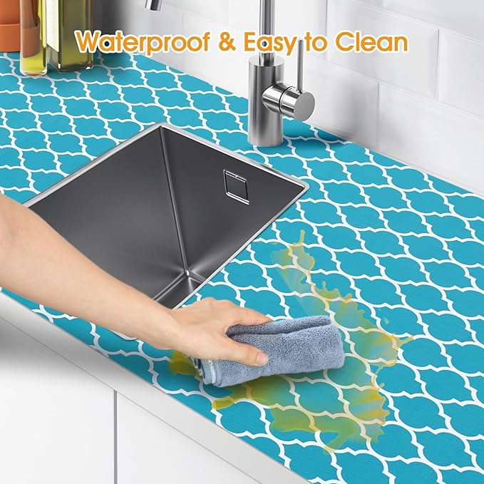 Shelf and Drawer Liner for Kitchen Cabinets Non-Adhesive, Strong Grip Non-Slip Thickened Cabinet Liners for Shelves, Waterproof Mats for Dresser Cupboard, Green/White, 12 in x 10 Feet