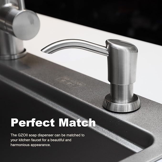 Soap Dispenser, Kitchen Sink Soap Dispenser Built in and Refill from The Top Design,Brushed Nickel ABS Head with 12 Ounce Bottle