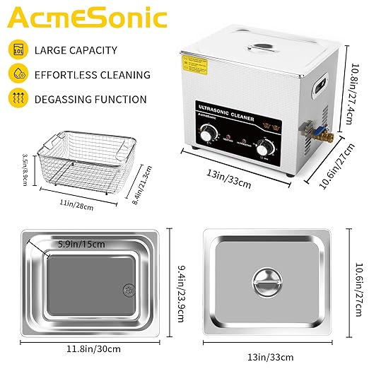 Commercial Ultrasonic Cleaner with Knob, 10L Professional Ultrasonic Cleaner, 40kHz with Heater and Timer for Tools, Jewelry, Watches, Glasses, Dentures, and Small Metal Parts