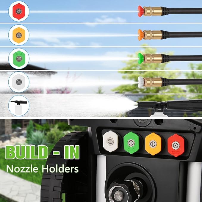5000PSI 4.0GPM Heavy Duty Electric Pressure Washer with 33 FT Extension Hose, 4 Quick Connect Nozzles and Foam Cannon for Cars/Fences/Driveways/Patios/Home Cleaning, Green