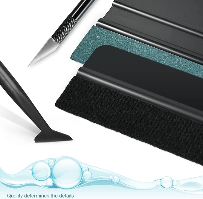 NEWISHTOOL Car Window Tint Installation Kit - Vinyl Wrap Tools With Felt Squeegee, Micro Squeegee, Razor Blade Knife