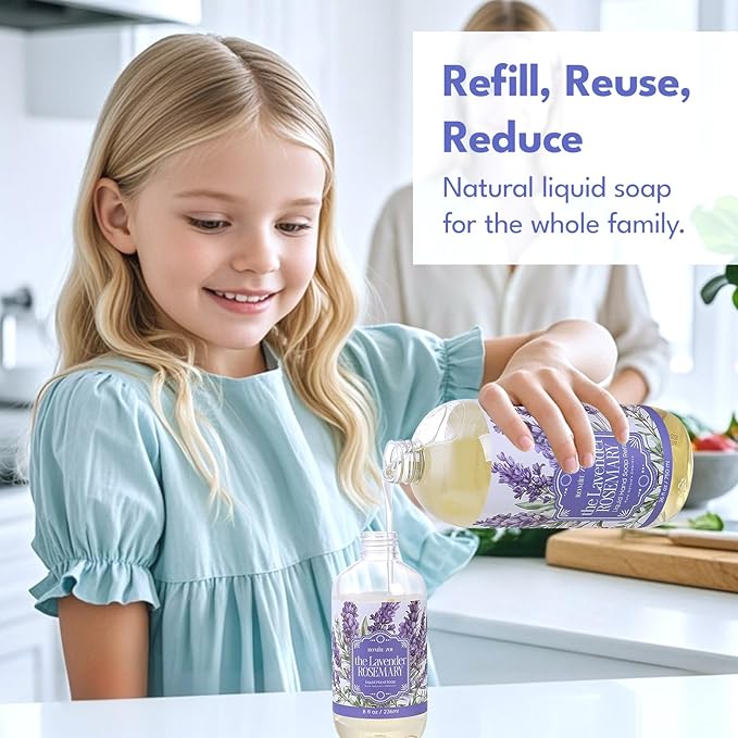 ROMIIE ZOI Liquid Hand Soap Gift Set, 750ml Refill+236ml Liquid Soap, Cruelty-Free, Moisturizing Formula with Essential Oils, For Sensitive Skin, Lavender Rosemary Scent, For Kitchen & Bathroom