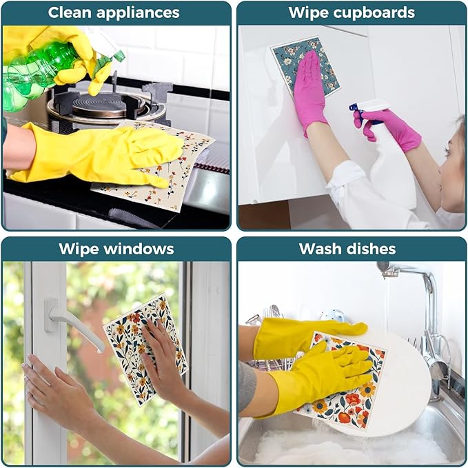 Swedish Dishcloths, 10PCS Reusable Soft Kitchen Towels Dish Cloths Set with Clips, Non-Scratch Dish Rags for Washing Dishes, Washable Swedish Dish Cloths for Kitchen, No Odor(Plant)