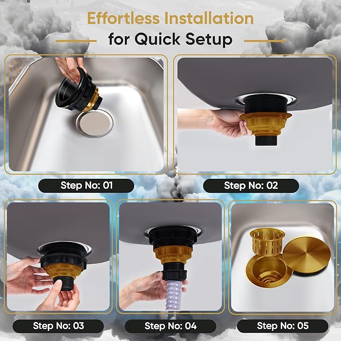Strictly Sinks Sink Drain Strainer with Removable Basket - 3-1/2 Inch Stainless Steel Round Kitchen Sink Drain Assembly Kit with Deep Strainer Basket & Flat Cover Lid (Gold)