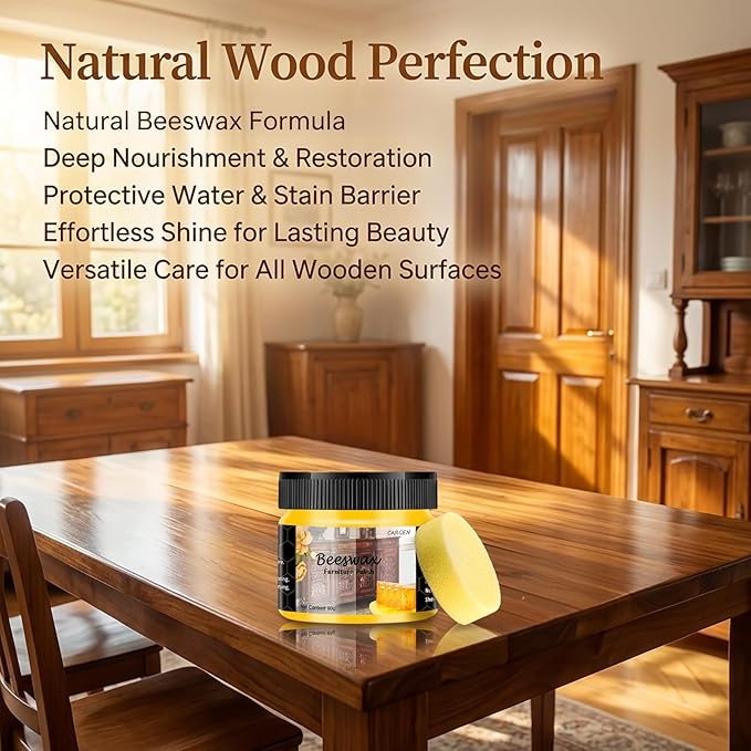 CARGEN Beeswax Furniture Polish, Wood Seasoning Beeswax for Furniture Wood Wax for Dining Table Floor Doors Chairs Cabinets to Protect and Care 5pcs Beeswax Polish and 3pcs Sponges