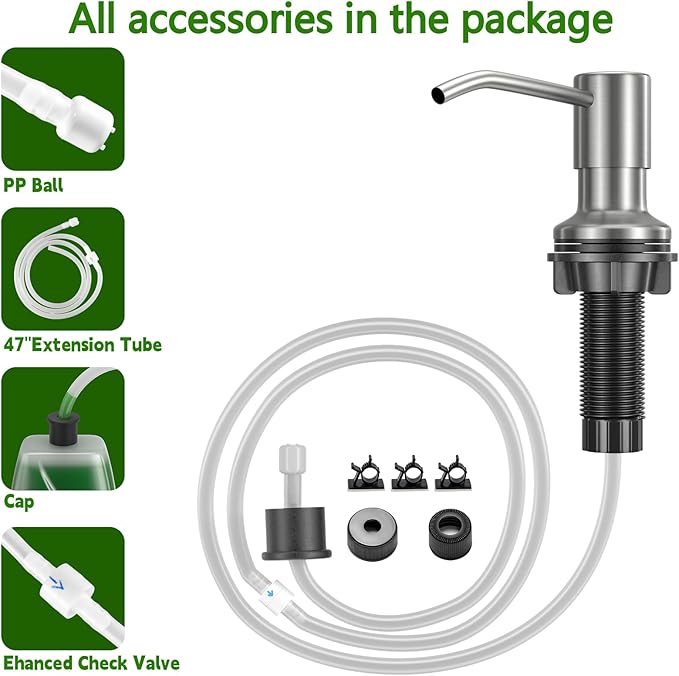 Kitchen Sink Soap Dispenser, Built in SoapDispenser, 47" Extension Tube kit, Counter Lotion Dispenser Pump, No Need More Refills (Brushed Nickel)