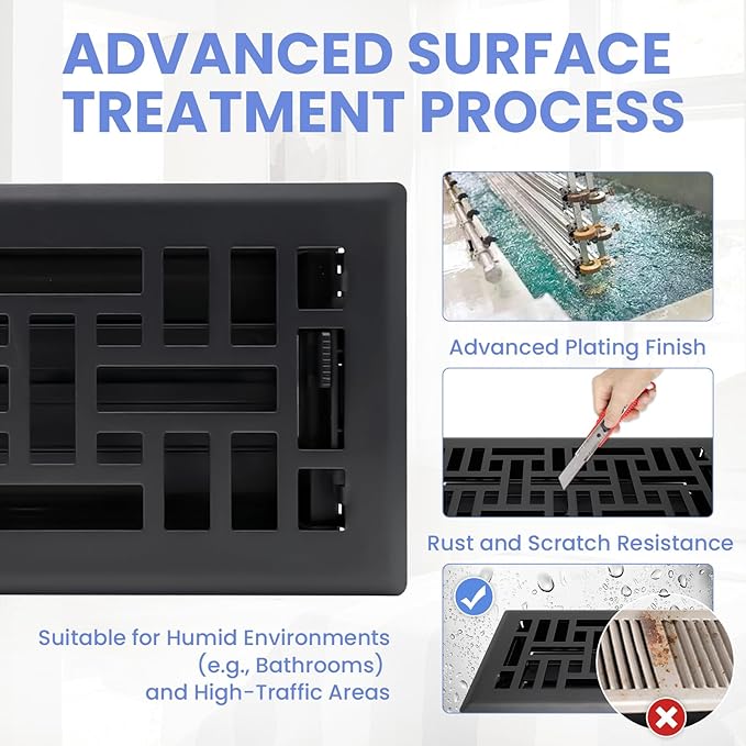 4x12 Inches Heavy Duty Walkable Floor Register Easy Adjust Air Supply Lever Floor Vents - Seattle Design - Vent Cover for Home Floor - Matte Black