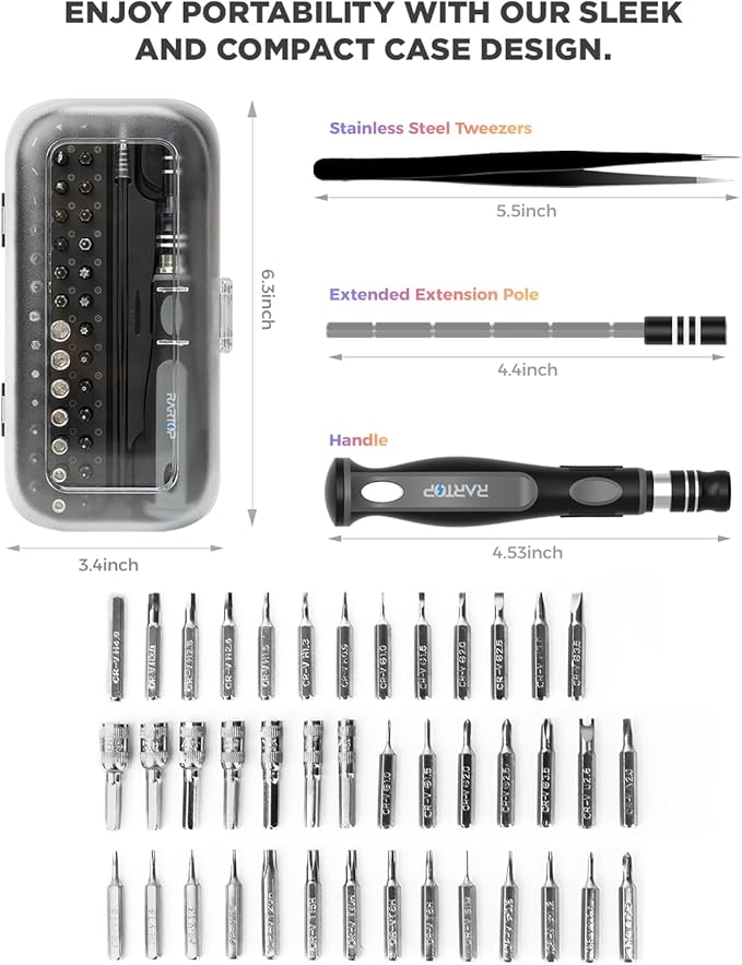 Precision Screwdriver Set - 48 in 1 screwdriver bit set Magnetic Small Screwdriver Set with Case, mini screwdriver set for Computer, Laptop, iPhone, MacBook, PC, Game Console, Eyeglass(48-IN-1)