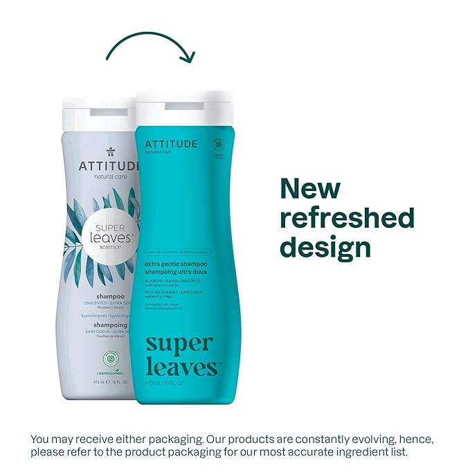 ATTITUDE Extra Gentle Hair Shampoo, EWG Verified, Soothes Dry Scalp, Naturally Derived Ingredients, Vegan and Plant Based, Unscented, 16 Fl Oz, (Pack of 2)