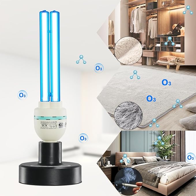 36Watts UV Sanitizer Lamp with Remote Control Powerful Ozone UVC Light with E26 Base for Basement/Bedroom/Kitchen/Office/Storehouse/Car, 3-Gear Timer 110V with Ozone-– Perfect Father's Day Gifts
