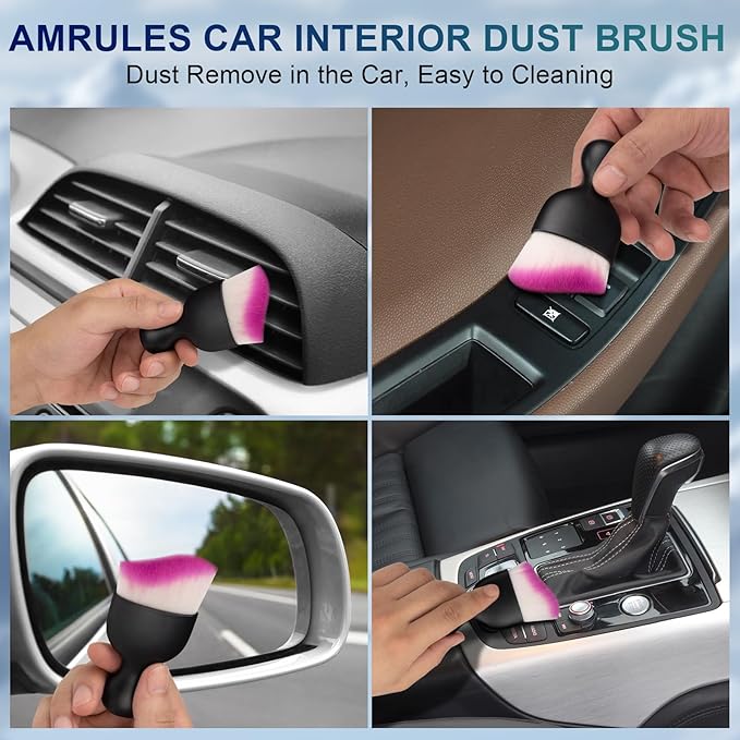 2 PCS Car Interior Detailing Brush, Auto Car Dusting Brushes, Soft Bristles Duster Removal Cleaning Tool for Dashboard Interior, Exterior, Skylight, Leather, Dust Brush, White & Purple