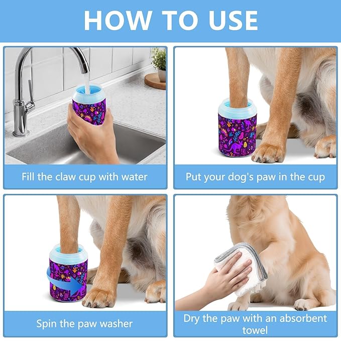 Dog Paw Cleaner Cups for Dogs Pet Foot Washer Paw Scrubber for Small Medium Large Dogs Cats Cleaning Cup Colorful Kangaroo Floral Purple