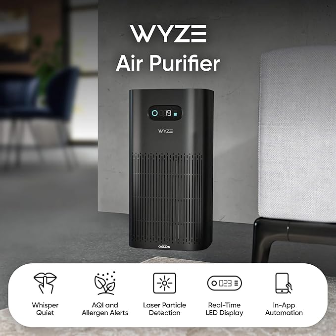 Wyze Air Purifier with Formaldehyde Filter (Premium), for Home, 21db Quiet, HEPA 13, Elimination of common pollutants, Remove formaldehyde, Odors, Smoke, Pollen, Dust, Smart WiFi Alexa Google, Black