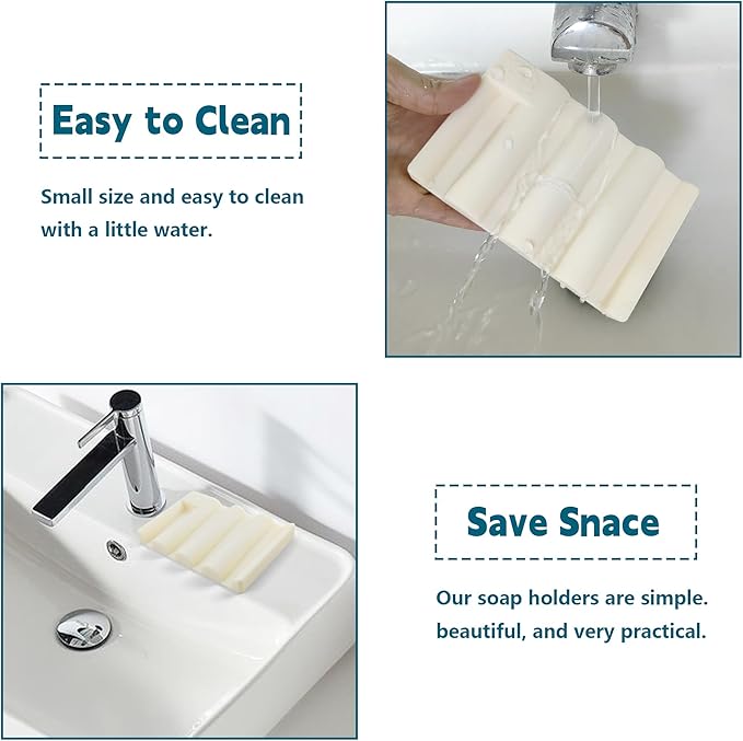 Silicone Soap Dish,Self Draining Soap Holder Perfect for Shower,Bathroom Sink,Kitchen Sink & Travel,Non-Slip Bar Soap Holder Extend Soap Life,Keep Soap Bars Dry & Easy Cleaning Beige-3Pcs