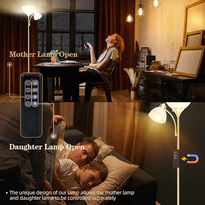 GERGO Led Floor Lamp, Super Bright 11W+7W 2100LM Torchiere Floor Lamps for Living Room, Stepless Adjustable 4 Color Temperatures 3000K-6000K with Remote Control for Bedroom(Golden)