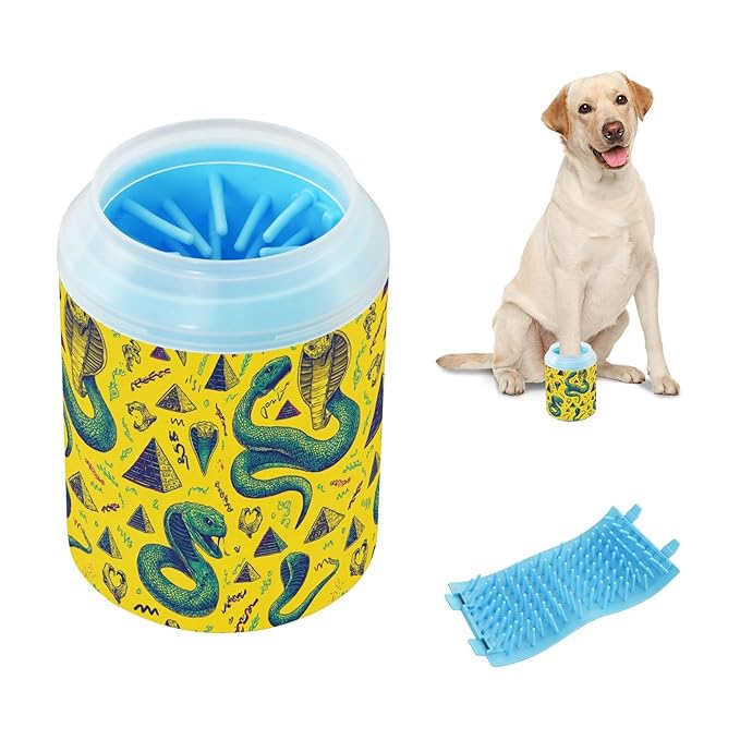 Dog Paw Cleaner Cups for Dogs Pet Foot Washer Paw Scrubber for Medium Small Large Dogs Cats Cleaning Cup Yellow Snakes Pyramids Egyptian