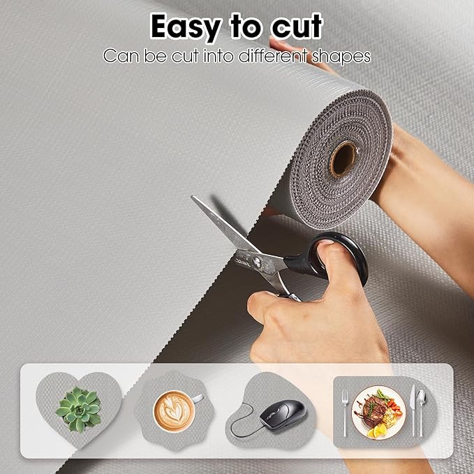 Drawer and Shelf Liner, Non-Slip Kitchen Cabinet Liners Non-Adhesive Thick Strong Grip Waterproof Washable Mats Protect Dresser Shelves Cupboard Bathroom Cabinets, Light Gray, 12 in X 10 FT
