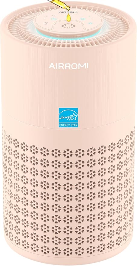 AIRROMI Air Purifier for Bedroom with HEPA 3-in-1 Filter, Pet Air Purifier for Home Cat Pee Smell, Covers Upto 990 Ft², Quiet 360°intake Air Cleaner for pet hair,allergies,Dust,Smoke A2001 Orange