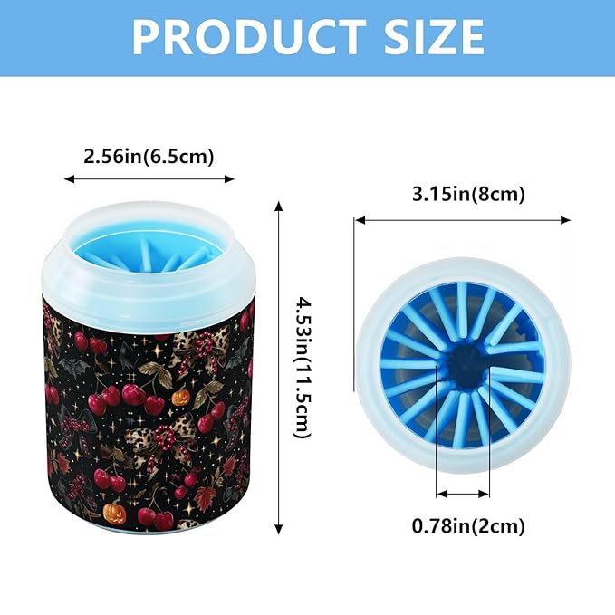 Dog Paw Cleaner Cups for Dogs Pets Foot Washer Paw Scrubber for Medium Small Cats Dogs Cute Cleaning Cup Balck Halloween Leopard Bows Cherry