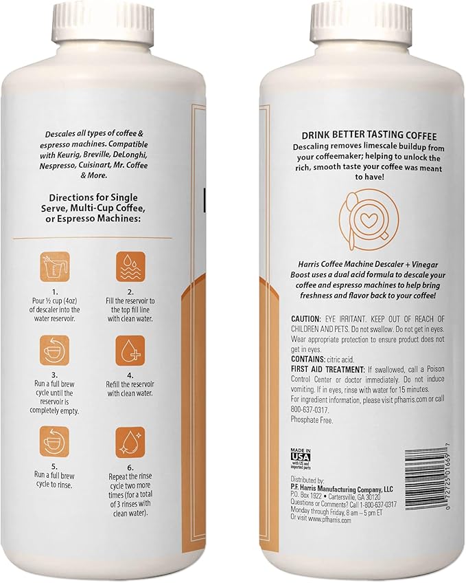 HARRIS Coffee Machine Descaler Descaling Solution - 32 Fl. Oz. (8 Uses) Compatible with Keurig,Nespresso,Breville,Delonghi, Jura Ninja - Espresso Coffee Maker Cleaner, Limescale Remover