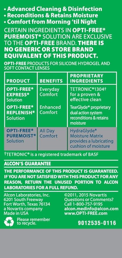 Opti-Free Puremoist Multi-Purpose Contact Lens Cleaning and Disinfecting Solution with Lens Case, 2 Fl Oz (Pack of 1)