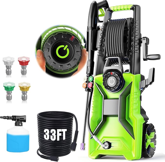 5000 PSI Adjustable Pressure Cleaner, 2025 New Power Cleaner Pressure Adjustable (2500PSI-5000PSI) with 33ft Pressure Hose, 4 Nozzle and Detergent Tank for Cars, Upgraded 7050