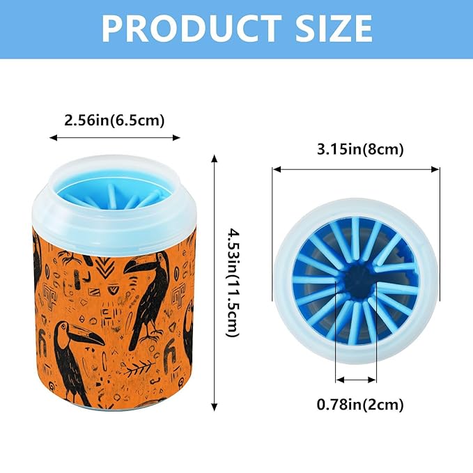 Dog Paw Cleaner Cups for Dogs Pet Foot Washer Paw Scrubber for Medium Small Large Dogs Cats Cleaning Cup Orange Toucans Tribal