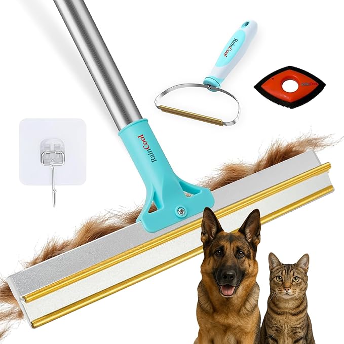 RainCool 3 in 1 Carpet Rake, Pet Hair Removal Tool Multifunctional Cats and Dog Cleaning Manual Carpet Broom Adjustable Long Handle, Small and Mini Lint Brush for Couches, Floors, Mats, Rugs, Cars