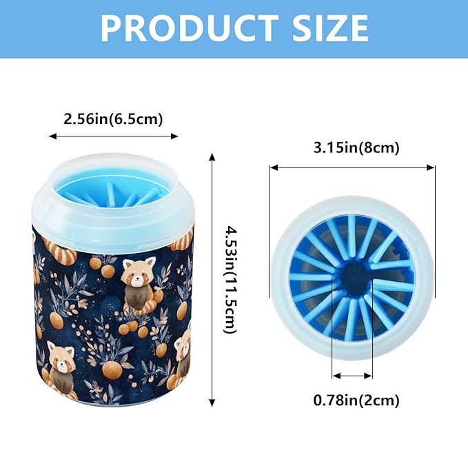 Dog Paw Cleaner Cups for Dogs Pets Foot Washer Paw Scrubber for Medium Small Cats Dogs Cute Cleaning Cup Blue Redpandas Oranges Leaves