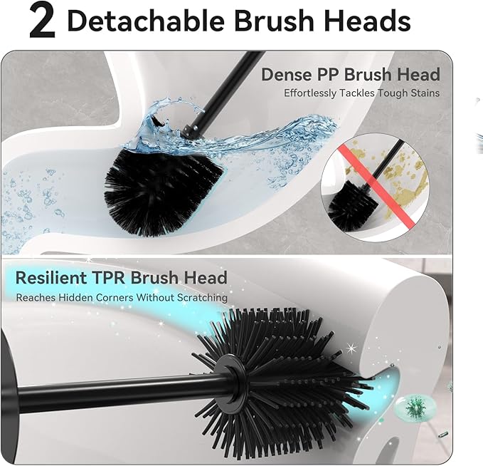 DOWRY Toilet Brush and Holder for Bathroom Storage Organization Deep Cleaning Covered Brush Cleaner Black Toilet Brush with 2 Brush Holders