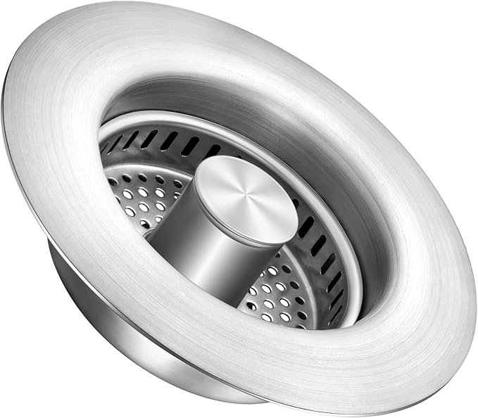 Upgraded 3 in 1 Kitchen Sink Drain Strainer & Kitchen Sink Stopper,Stainless Steel Basket,Anti-Clogging,100% Rust-Proof,High Durability with Brass Core,Fit 3-1/2",Chrome