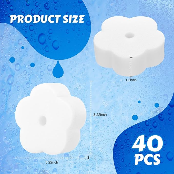 Patelai 40 Pcs Hot Tub Sponge Spa Cleaning Sponges for Hot Tub Oil Absorbing Cleaning Scum for Spa, Bathtub and Swimming Pool to Soak up Oils Bathtub Accessories(Floret Style)
