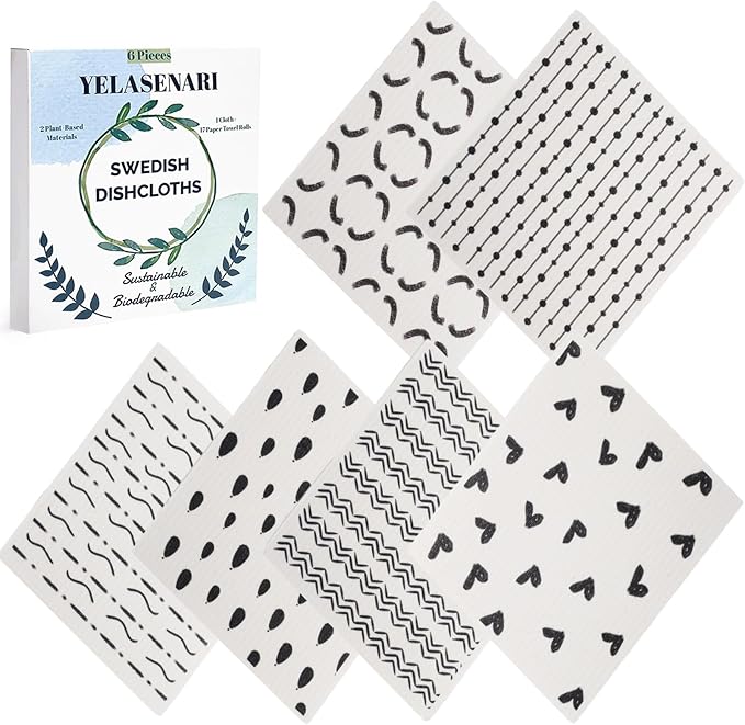 Swedish Dishcloths for Kitchen Reusable 6 Pack Kitchen Towels No Odor Quick-Drying Reusable Paper Towels Reusable Paper Towels Washable for Countertop Sink Kitchen