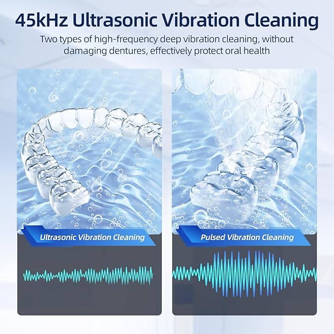 Retainer Cleaner, 45kHz Ultrasonic Retainer Cleaner Machine with 200ML Capacity & 4 Modes for Dentures, Aligners, Mouthguards, Retainers, Jewelry and Dental Cleaning Pod