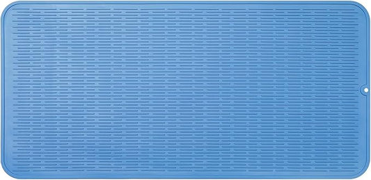 Silicone Dish Drying Mat for Multiple Usage,Easy clean,Eco-friendly,Heat-resistant Silicone Mat for Kitchen Counter or Sink,Refrigerator or Drawer Liner Lichen BlueL 5XL 36inches x 18inches