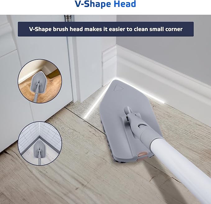 DSV Standard Tile Tub Scrubber Brush Shower Scrubber with Long Handle, 3-in-1 Cleaning Brush with 3 Detachable No Scratch Brush Heads, 56’’ Scrub Brush for Shower, Bathroom, Wall, Kitchen, Sink,Toilet