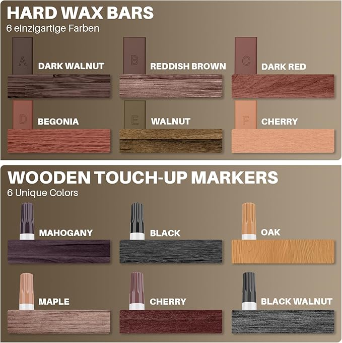 Laminate Floor Repair Kit with Heat Pen, 6 Color Wood Vinyl Floor Furniture Repair Kit Linoleum Repair Hard Wax Touch Up Marker Cover Scratches, Stains, Cracks, Holes for Door, Cabinet, Table