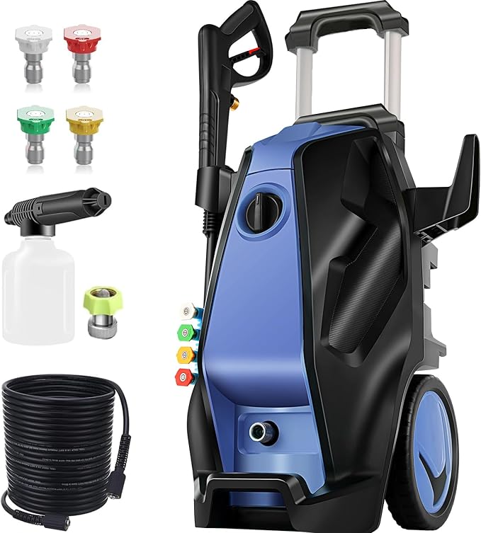 5000PSI 4.0GPM Heavy Duty Electric Pressure Washer with 33 FT Extension Hose, 4 Quick Connect Nozzles and Foam Cannon for Cars/Fences/Driveways/Patios/Home Cleaning, Deep Blue