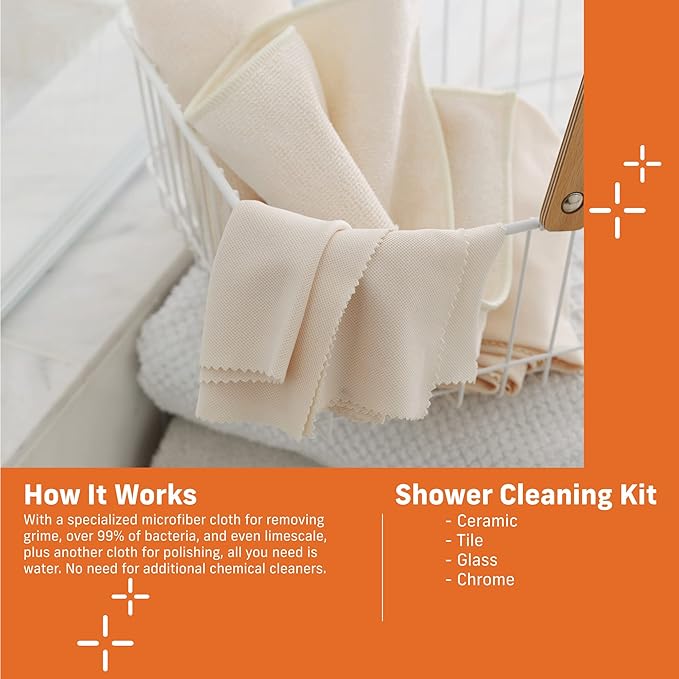 E-Cloth Microfiber Cleaning Cloth Shower Kit - Microfiber Cloths for Cleaning Bathrooms - Washable, Reuseable Cleaning Cloths with 100 Wash Guarantee - 1 Pack