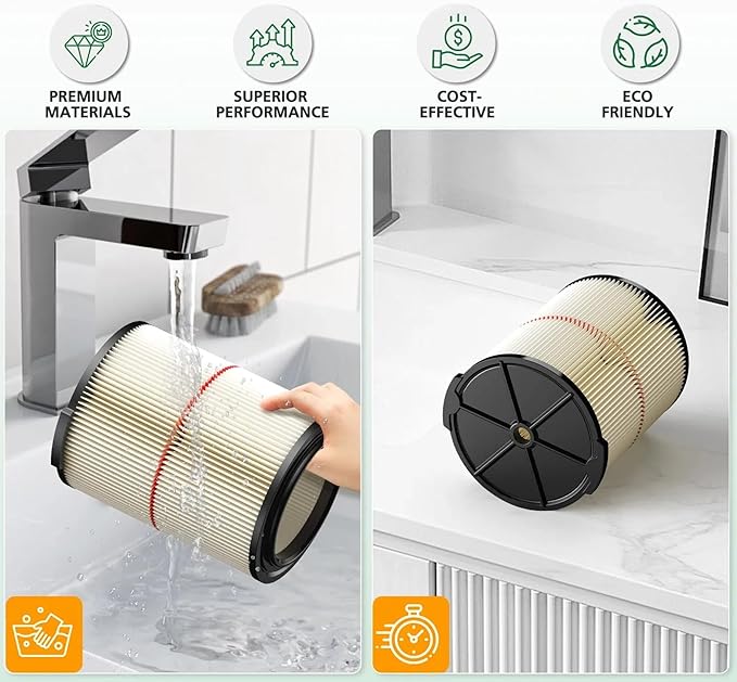 2 Pack Replacement Cartridge Filter Compatible with Craftsman 17816 9-17816 Wet Dry Vac fit 5/6/8/12/16/32 Gallon & Larger Vacuum Cleaner