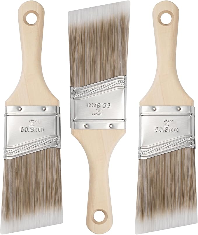 Mister Rui 3-Pack 2 Inch Angled Paint Brushes, Short Handle Professional Sash Brushes for Trim, Cabinets & Furniture, Smooth Finish for Oil & Latex Paint